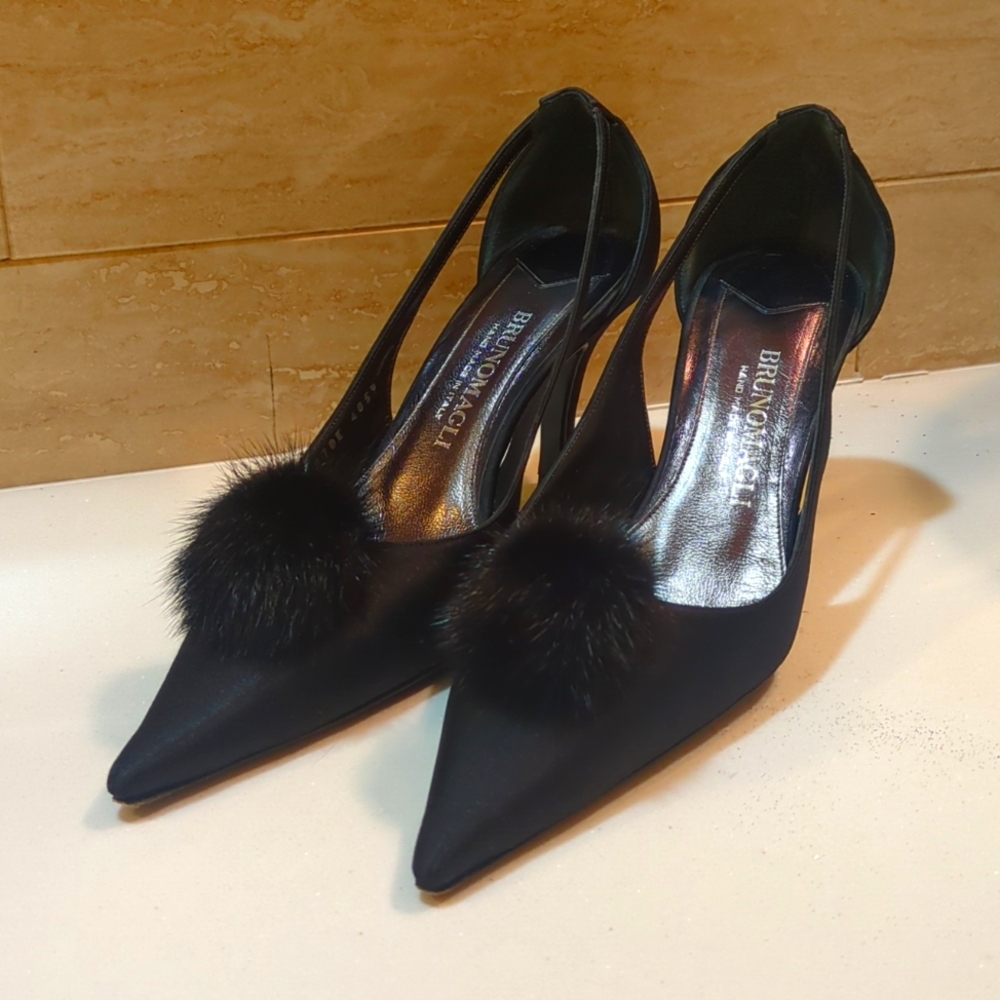 Bruno Magli Black Pumps with fur pompom